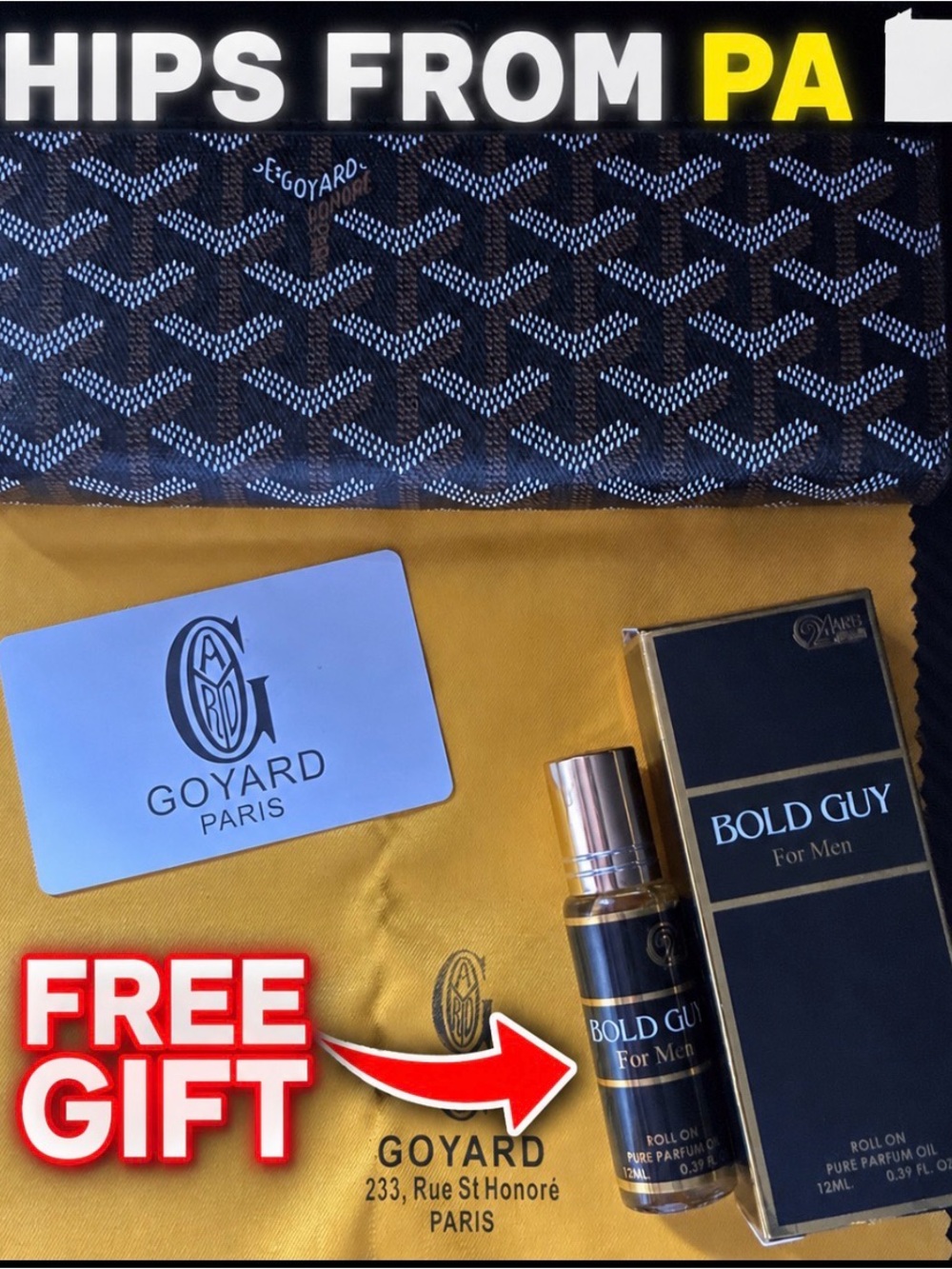 Goyard Black clutch wallet & Tan Accessory Set with Bold Guy Roll-On